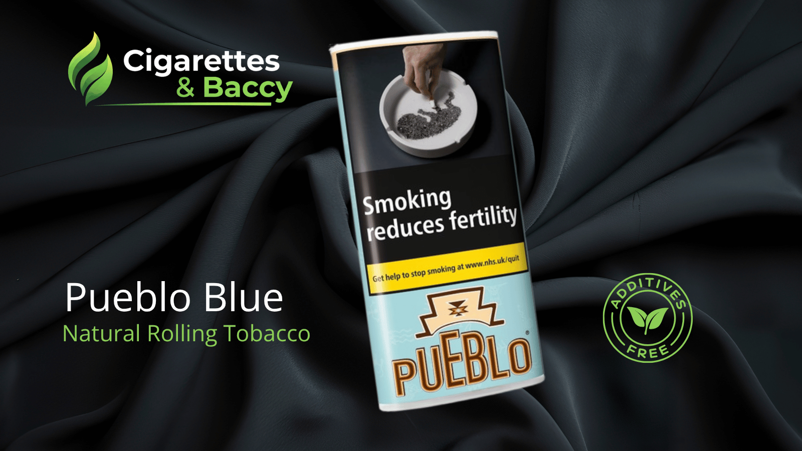 Pueblo Blue Rolling Tobacco 50g – Additive Free product and pack view